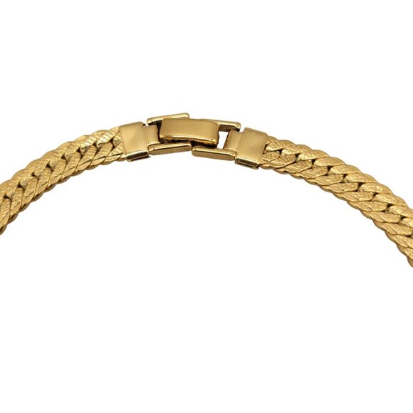 Herringbone Necklace Gold Tone Stationary Tie-Shaped Pendant Vintage Fold Clasp - Picture 4 of 6